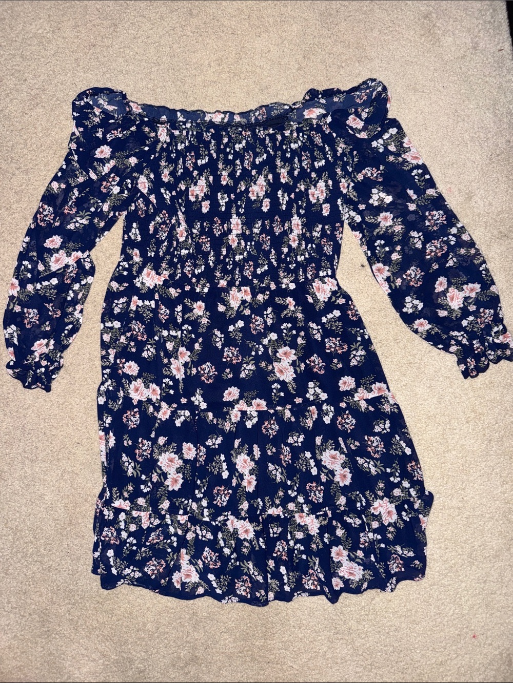 Women's Navy Floral Square-Neck Smocked Casual Dress - Picture 2 of 2